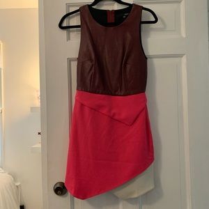 Sugar Lips Faux Leather Burgundy Hot Pink Dress